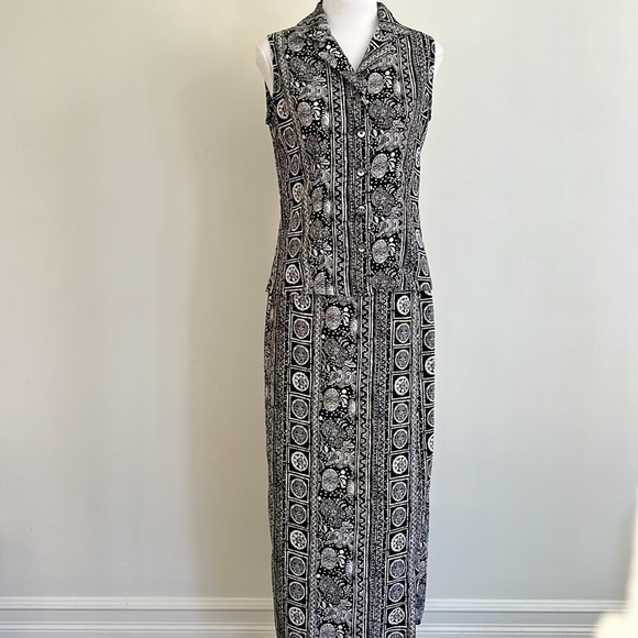 SUZY Shier Two Piece Sleeveless Blouse Long Wrap Skirt Black White - Picture 2 of 14